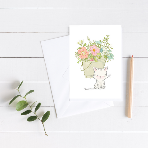 Kitten and flowers   Greeting Card