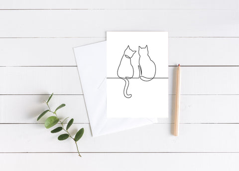 Cat Companions Line Drawing Greeting Card
